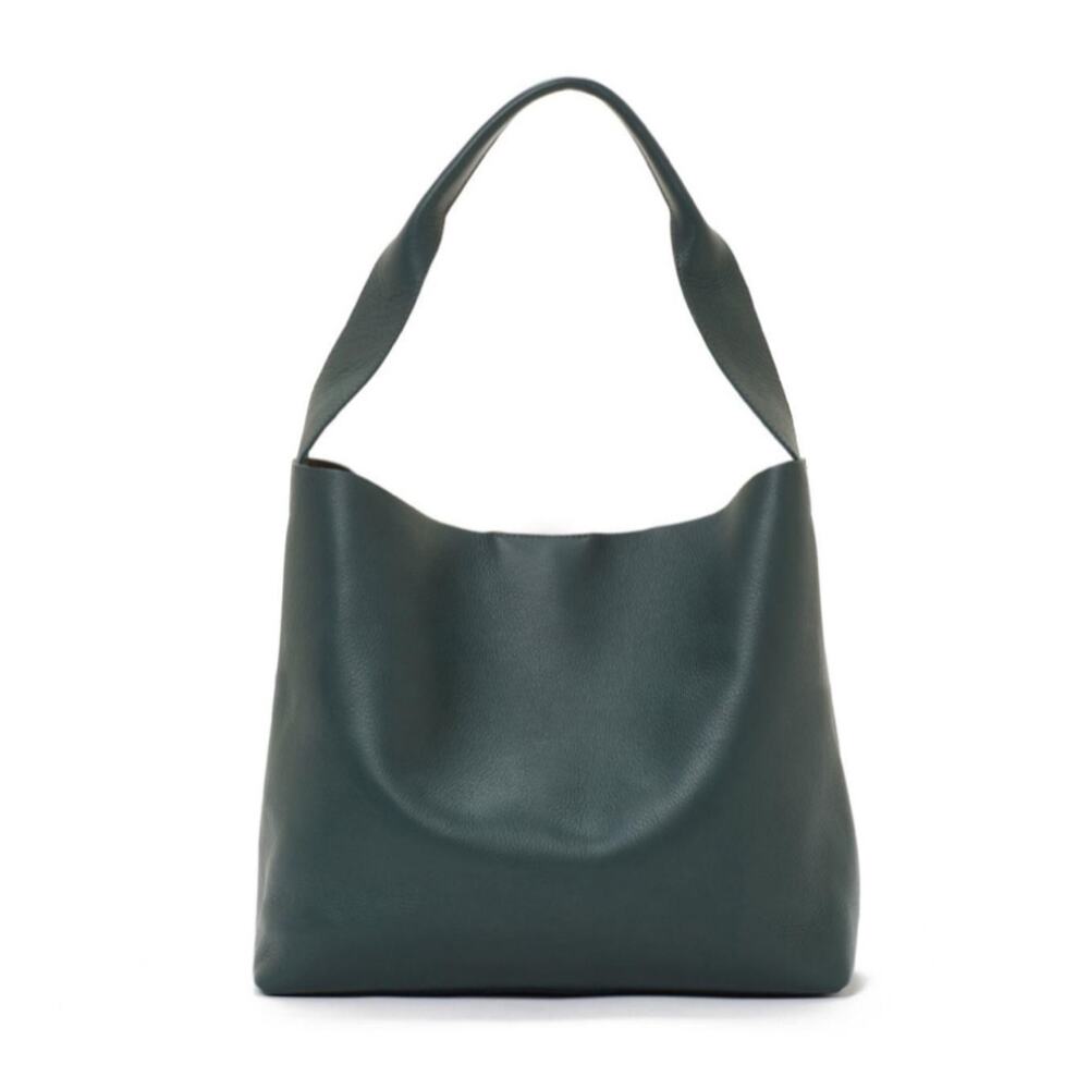 Eileen Fisher Italian Leather Bucket Tote Shoulder Bag Forest Green